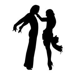Silhouette of tango dance pair. Couple dancers. Black silhouette on competition in ballroom dancing Vector illustration