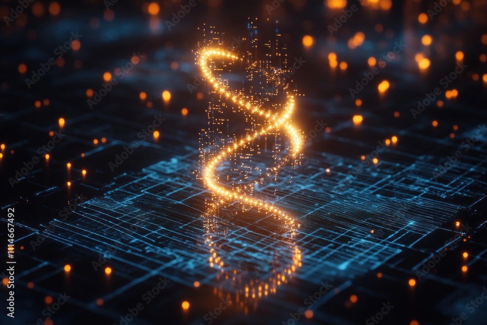 Poster glowing digital dna helix structure abstract