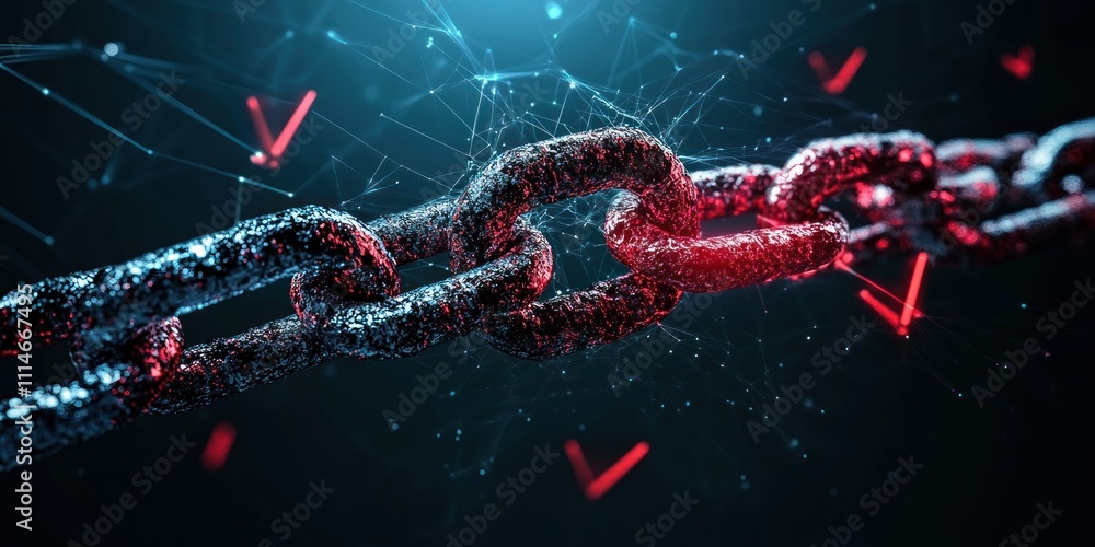 Poster Broken Chain Links Representing Network Disruption