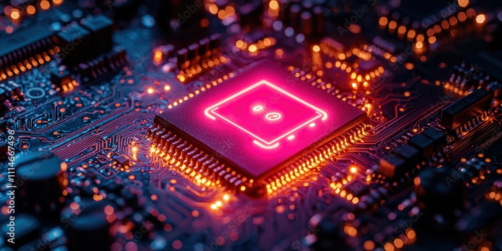 Poster Illuminated Microchip on Circuit Board Technology