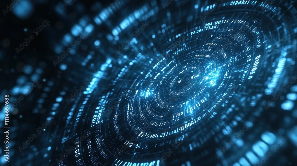 Poster Abstract swirling digital data visualization in blue
