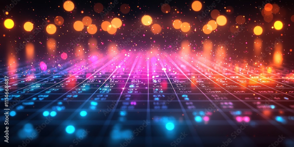 Poster Abstract Data Grid Illuminated With Bright Colorful Lights