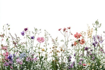Delicate Wildflowers Arranged Against A White Background
