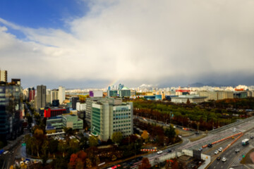 Naklejka premium After Rain Landscape with Rainbow over The Korean National Assembly Building, Symbol of Democracy in Seoul, Korea, in 2024 