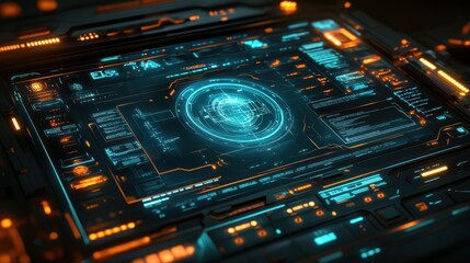 Obraz premium Futuristic Technology Interface Display Screen Showing Data