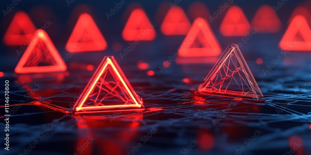 Poster glowing red triangles illuminate a dark network