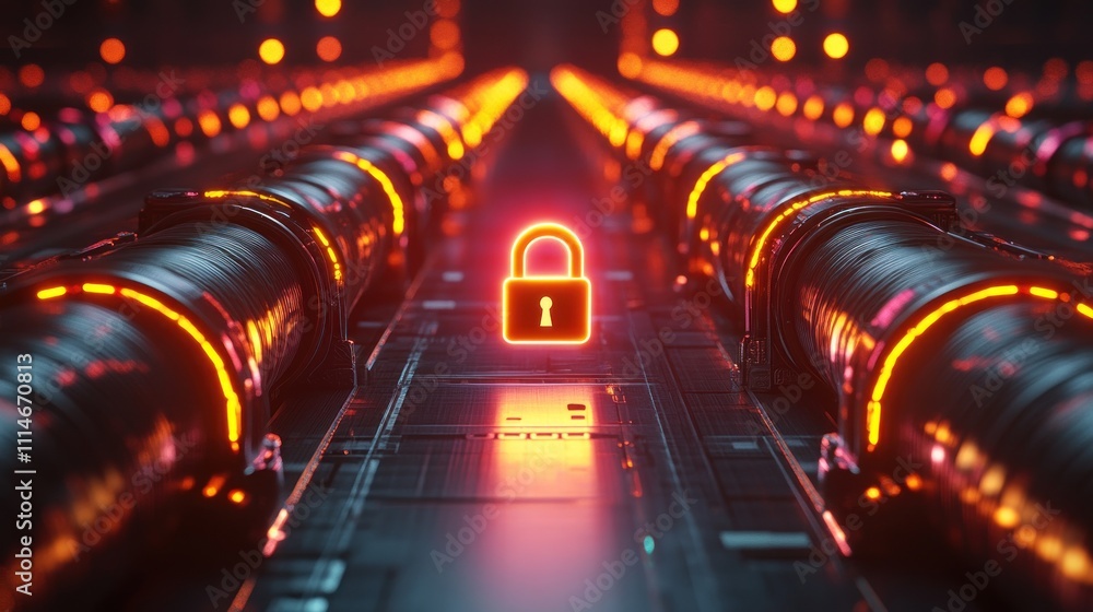 Aufkleber digital security system illuminated neon padlock