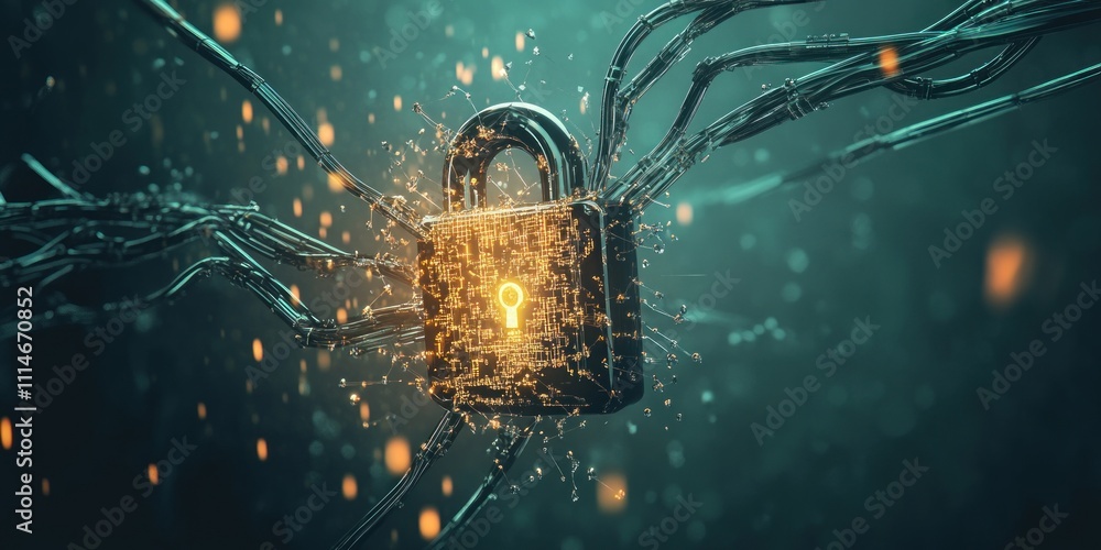 Poster cyber security digital lock network protection system
