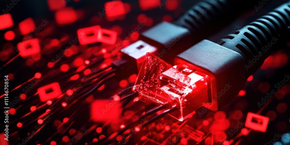 Poster network cables illuminated in red light data transfer