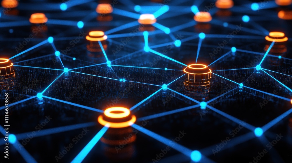 Poster Illuminated Network Nodes Connected In A Complex System