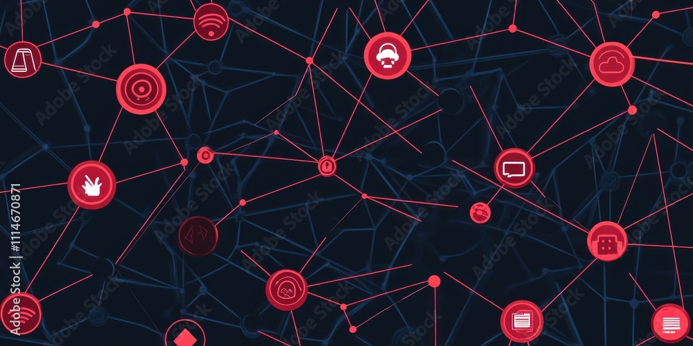 Poster networked icons illustrate interconnected digital devices and services