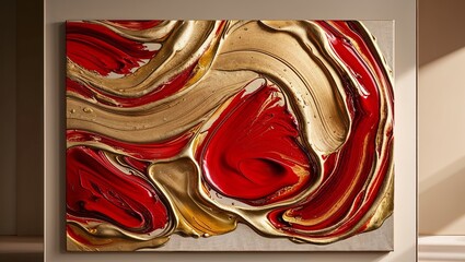 Rich red and gold swirls create an elegant abstract canvas art.