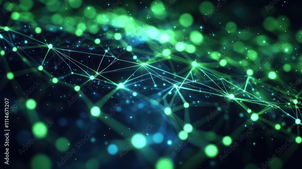 Poster abstract network green blue illuminated nodes