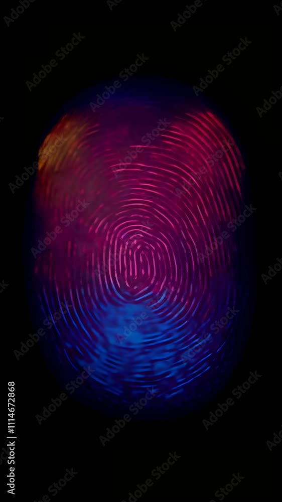Aufkleber Fingerprint illuminated with pink and blue light creating a futuristic and technological atmosphere, ideal for security and identification concepts