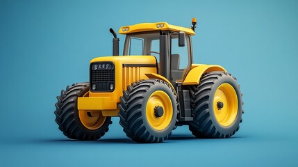Obraz premium Modern yellow tractor on a light blue background.