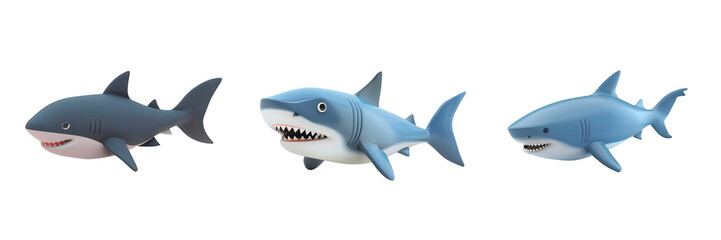 Obraz premium 3d render shark isolated on transparent background Cartoon Illustration in plastic style