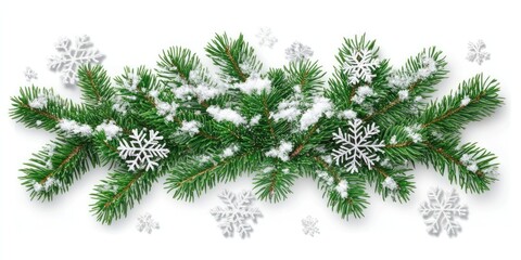 Snow Covered Pine Branches With Delicate Snowflakes