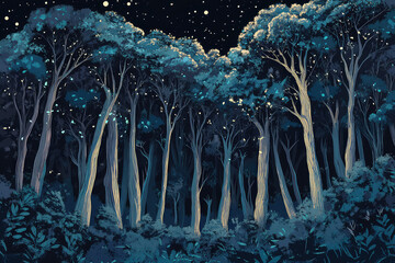 Full moon Night with river and tree vector illustrations 
