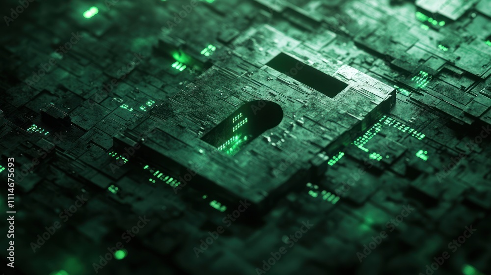Poster Digital Lock Embedded In Green Circuitry