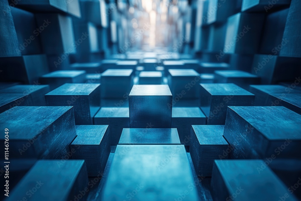 Poster Blue Cubes Form An Abstract Tunnel Pattern