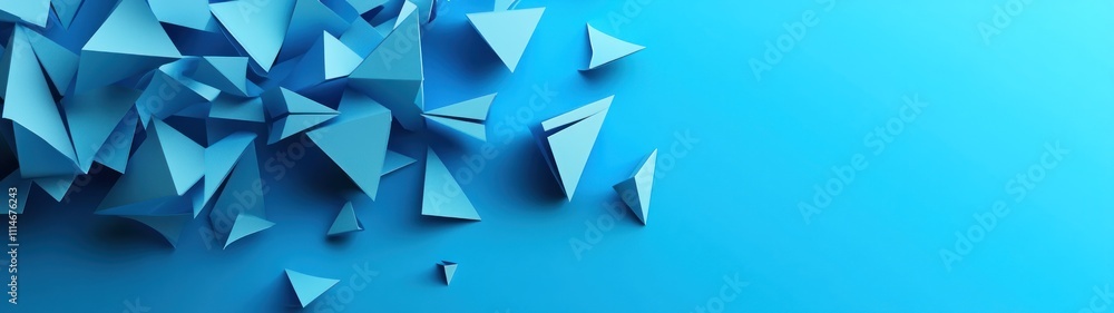 Poster Abstract Blue Triangular Forms Scattered On Background