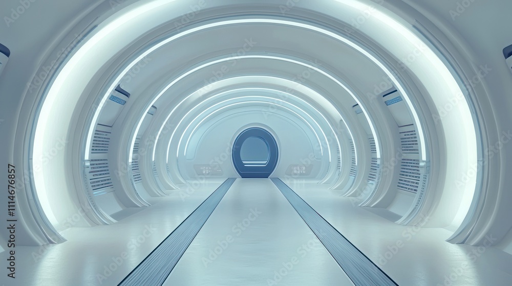 Poster futuristic spaceship corridor: a journey through modern sci-fi architecture