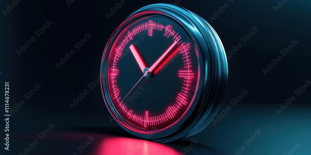 Poster neon clock face shows time passing quickly