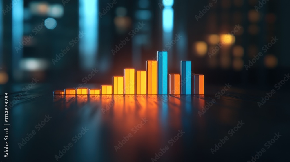 Poster Illuminated Bar Graph Shows Ascending Growth Pattern