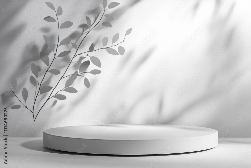Poster minimalist white platform with branch shadow design