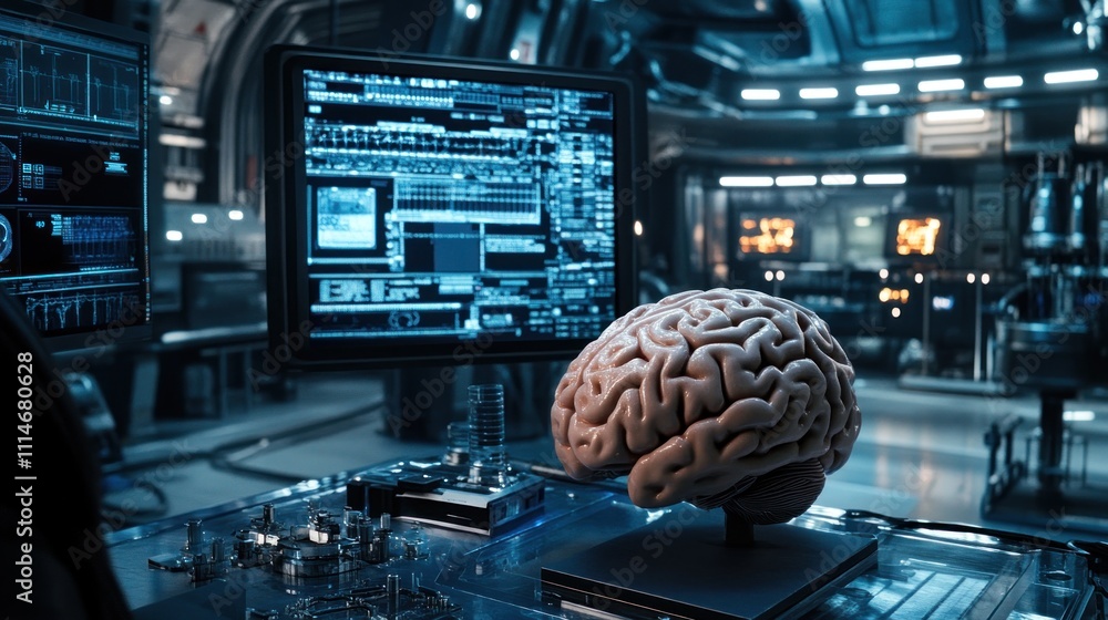 Aufkleber brain research in advanced futuristic laboratory setting
