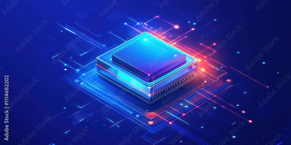 Poster futuristic microchip integrated circuit technology display