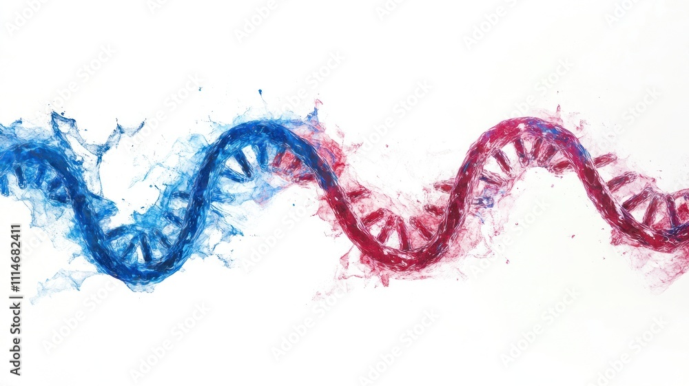 Poster abstract dna double helix splash art in blue and red