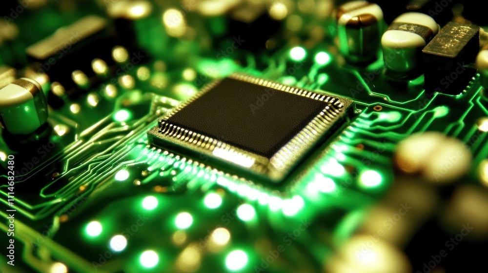 Poster close up of a microchip on a circuit board