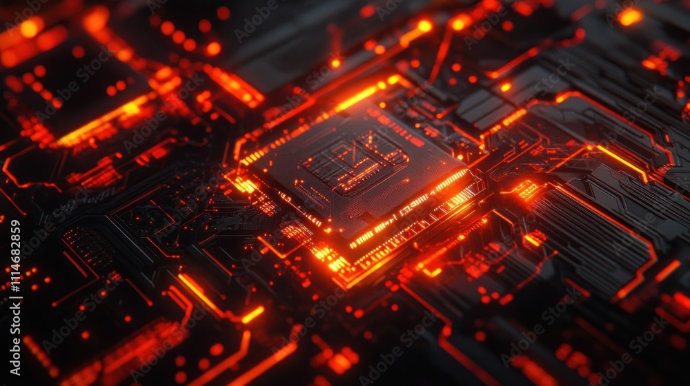 Poster Illuminated Circuit Board Shows Central Processing Unit