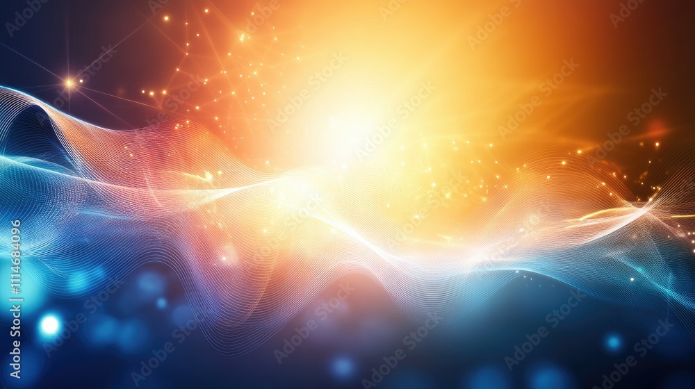 Poster cyberpunk-style abstract background with glowing neon lines and a futuristic light effect, embodying