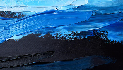 Black and blue acrylic surface. Oil painting texture. Hand painted. Background with brush strokes.