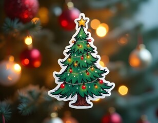 Fototapeta premium Christmass sticker design with santa and Xmas tree