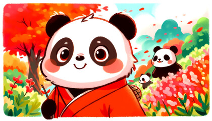 Fototapeta premium Cartoon drawing of a cute panda