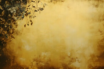 Abstract art featuring dark leaves against a textured golden background.  A serene and atmospheric...