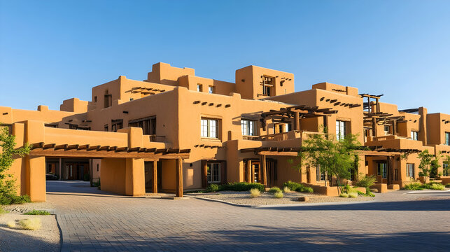 Adobe Pueblo Revival with Traditional Vigas and Mountain Views, Santa Fe Desert Estate Architecture