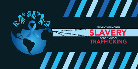 National Slavery and Human Trafficking Prevention Month is observed every year on january. Vector illustration on the theme of National Human Trafficking Awareness Month. Template for banner design.