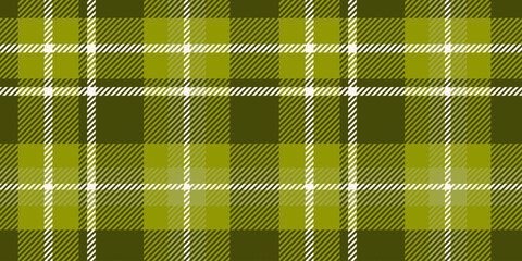Seamless pattern in shades of green and white color, featuring a classic plaid design with intersecting lines and squares that form a traditional tartan look.