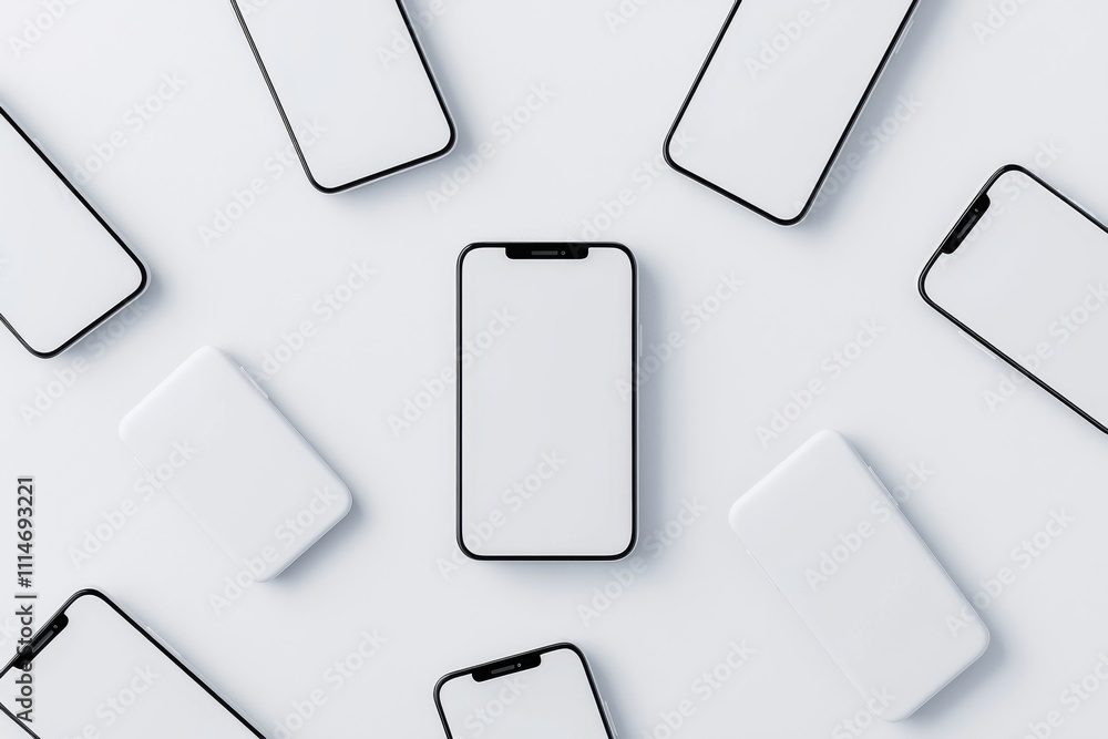 Poster a 3d rendering showcases a phone screen mockup along with several slides, illustrating an app interf