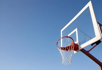 Naklejka premium A basketball hoop and backboard against a clear blue sky