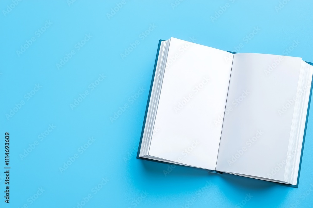 Poster a top-down view of an a4 magazine mockup with a book or catalog on a gray table. it has a blank page