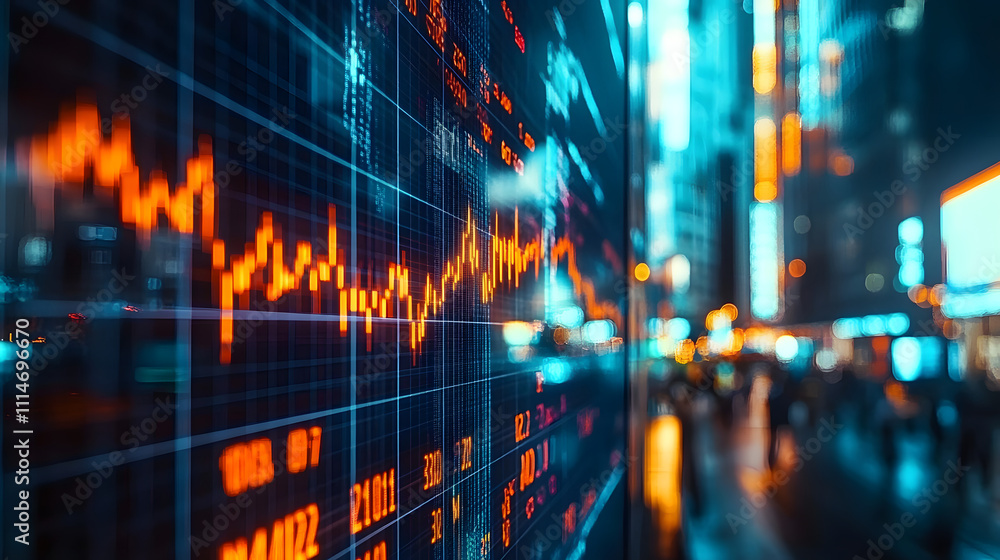 Poster dynamic stock market graph displaying financial trends and growth, showcasing data visualization in 