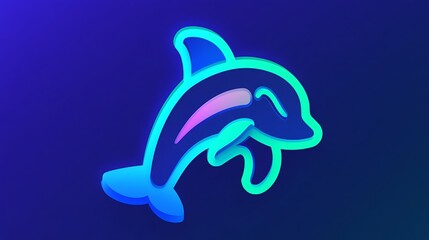 A Neon Blue and Green Dolphin Silhouette on a Dark Blue Background