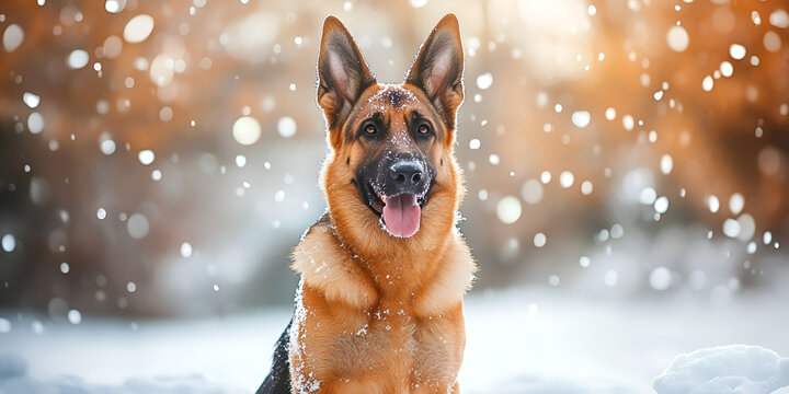 German Shepherd Dog in Winter Snowfall