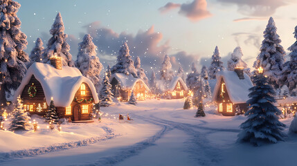 Fototapeta premium Enchanting Christmas Village: A Scene of Holiday Joy