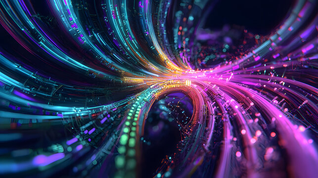 Big data artificial intelligence machine learning neural network flow complex information science innovation technology data analysis visualization cyberspace future. 3d rendering.